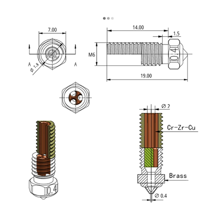 QIDI TECH Q1-PRO / X-Max 3 / X-Plus 3 / X-Smart 3 CHT Karbon Nozzle