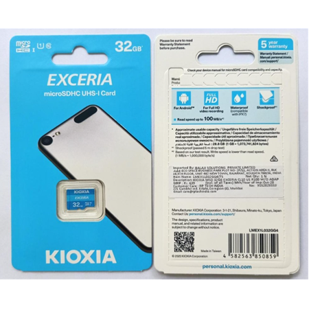 Kioxia 32GB Exceria MicroSDHC UHS-1 Class-10